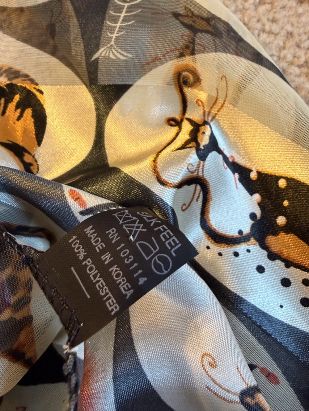 Amazon Women's Black, White, Cream Scarf with Gold Accents - Picture 3 of 3